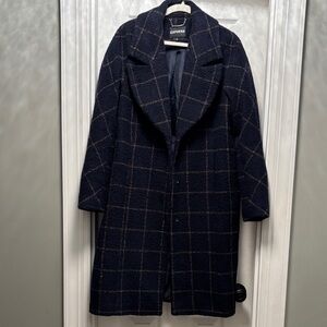 Express Navy Windowpane Trench Coat